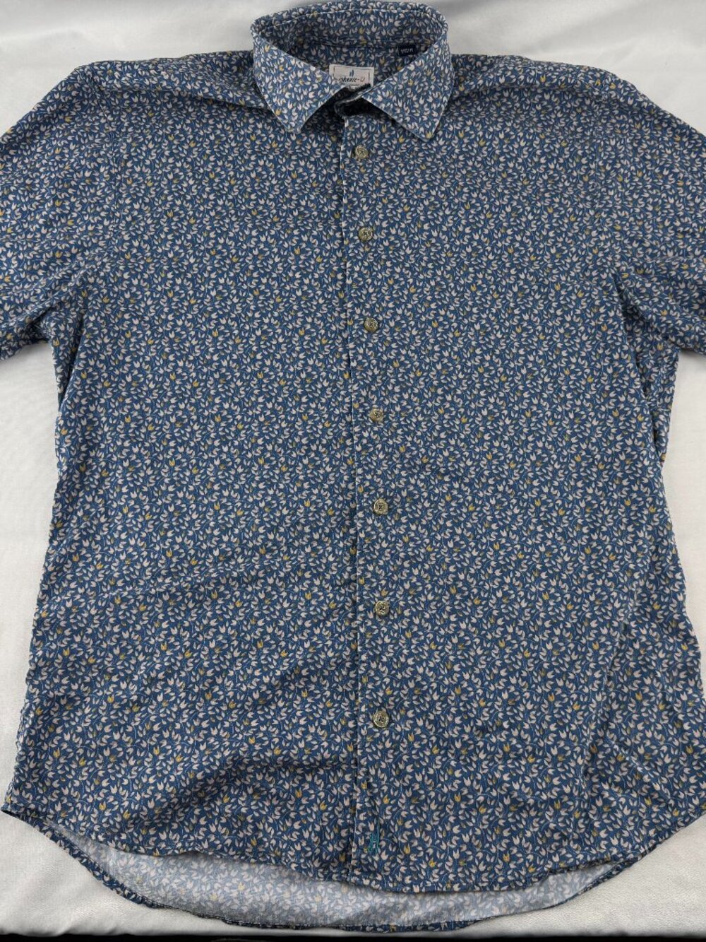 Johnnie-O Men's Blue Floral Hangin' Out Short Sleeve Button-Down Shirt Size M